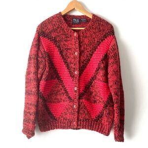 vintage Mi Ki women red jacquard Cardigan Size M